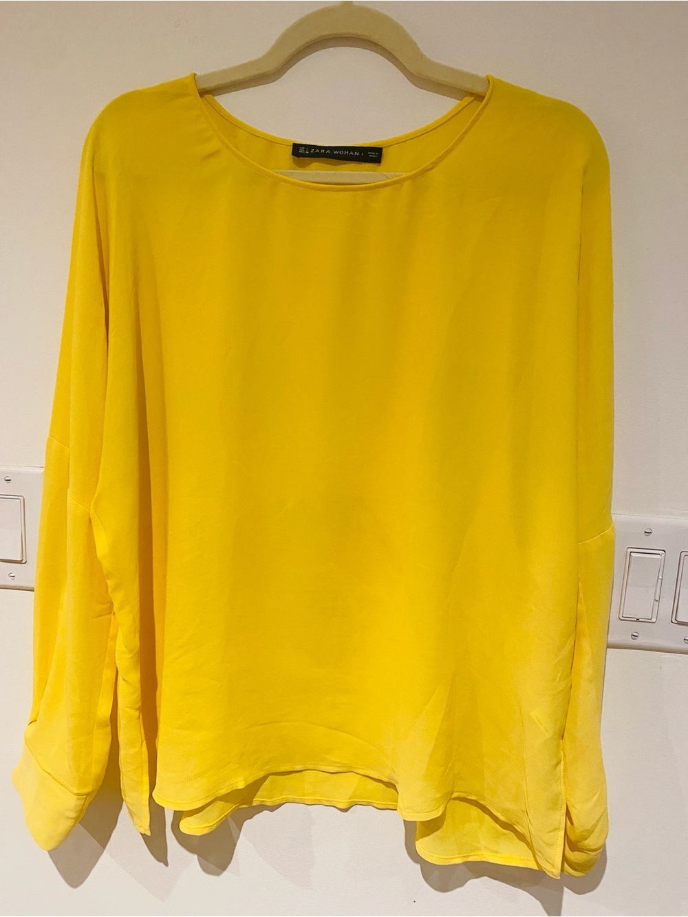 Zara Bright Yellow Long-Sleeve Round Neck Blouse